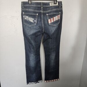 Rock & Roll Cowgirl Womens 29 Boyfriend Blue Jeans Rolled Cuffs Flag USA America